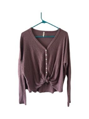 MTS Waffle Knit Tie Front Long Sleeve Top Size Small
